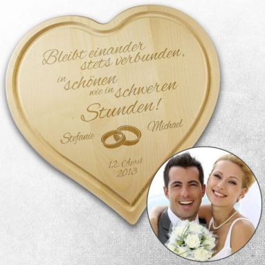 Holzbrettchen - Herz zur Hochzeit mit Gravur