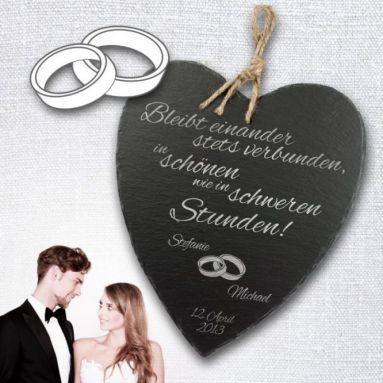 Schieferherz zur Hochzeit mit Gravur