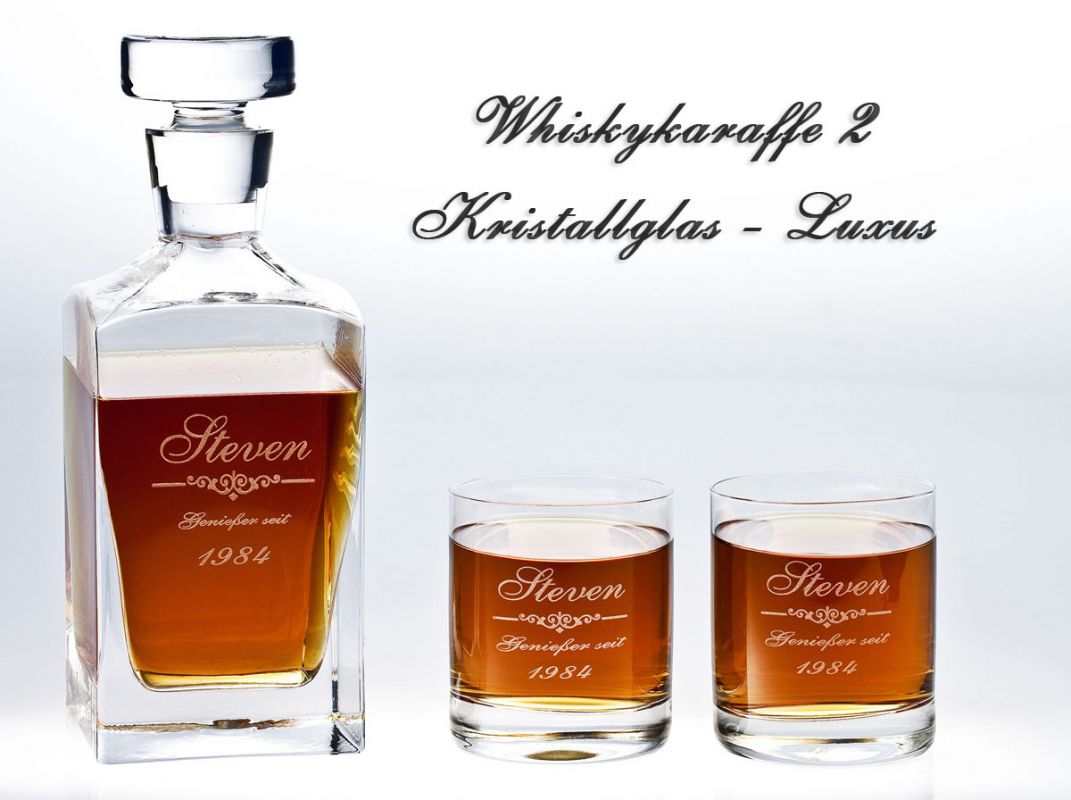 Edle Whiskeyflasche mit Gravur Glückwunsch Whisky Karaffe graviert Geschenkidee 