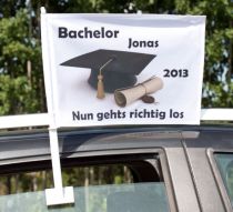 Autofahne Bachelor - mit Namen und Jahreszahl