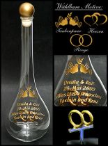 Edelglasflasche Hochzeit mit Ringen